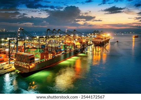 Aerial shots of Container ship loading and unloading in port.