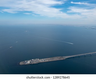 Aerial Shots Of Tokyo Bay Aqua Line , Chiba Prefecture In Japan