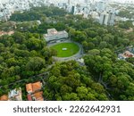 Aerial side view of Independence Palace or Reunification Palace in Ho Chi Minh City, Vietnam