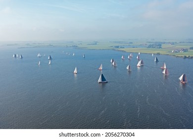 Aerial from skutsjesilen on the Fluessen lake in Friesland in the Netherlands