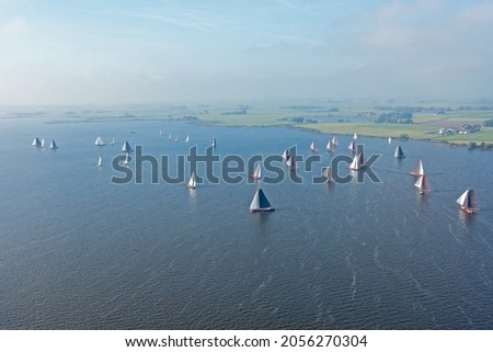 Aerial from skutsjesilen on the Fluessen lake in Friesland in the Netherlands