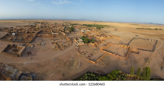 Aerial Sky View Of Settlement Near Marrakech Maroc Taken From Balloon