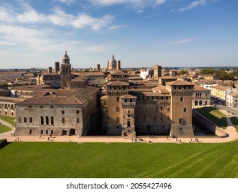 Aerial Skyline Of Mantua And The Medieval Castle Of Saint George On Sunny Day, Mantova, Lombardy, Italy