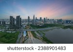 Aerial skyline view of Ho Chi Minh city during twilight period, Sai Gon cityscape