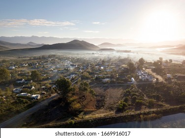 Aerial of small town of Mcgregor near Cape Town, South Africa