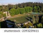 Aerial soccer field, Queen Park, New Westminster, British Columbia, Canada