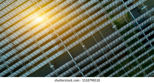 Aerial solar panel on the lake