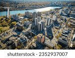 Aerial spectacle of downtown Saskatoon, revealing the city