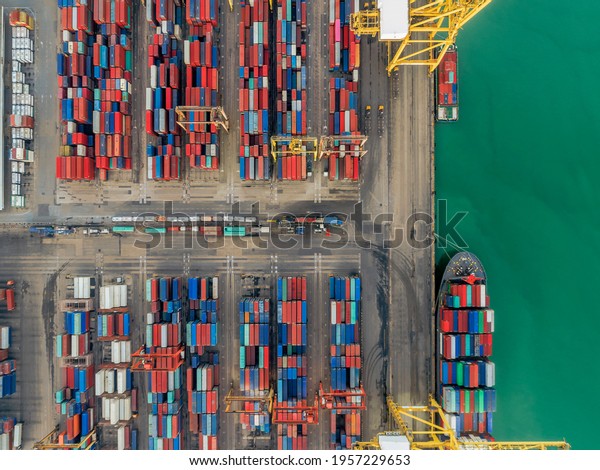 Aerial Storage containers before transport dock , Top\
view , Thailand .