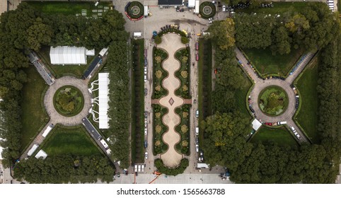 Aerial Straight Down Drone Image Of Gardens In Grant Park In Chicago, Illinois