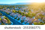 Aerial of Suburban Las Vegas Neighborhood at Golden Hour