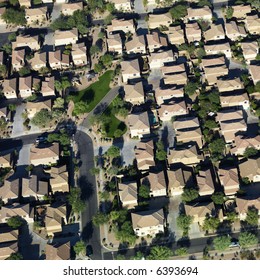 Aerial Of Suburban Neighborhood On Outskirts Of Phoenix, Arizona.