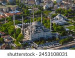 Aerial of Sultan Ahmet Mosque (Blue Mosque), UNESCO World Heritage Site, Istanbul, Turkey, Europe