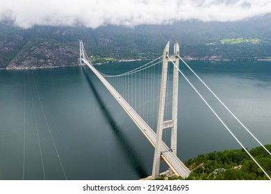 Aerial Summer Beautiful View Of Hardanger Bridge, Norway