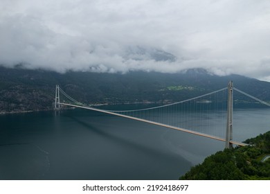 Aerial Summer Beautiful View Of Hardanger Bridge, Norway