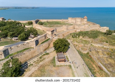 Aerial summer daytime view of Akkerman fortress in Bilhorod-Dnistrovsky, Odessa region, Ukraine, 2021. Travel destinations in Ukraine