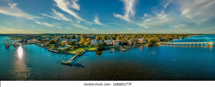 Aerial Summer View Of Colonial Chestertown On The Chesapeake Bay In Maryland USA