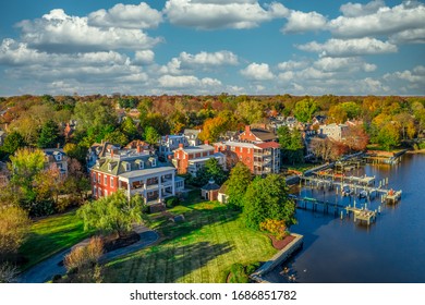 Aerial Summer View Of Colonial Chestertown On The Chesapeake Bay In Maryland USA