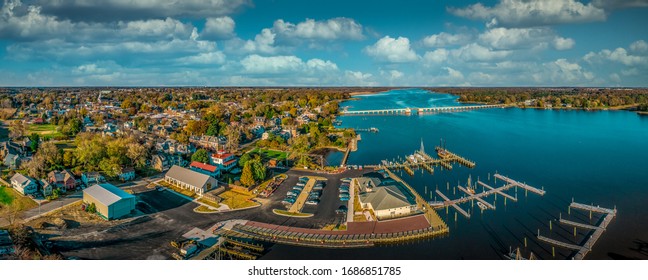 Aerial Summer View Of Colonial Chestertown On The Chesapeake Bay In Maryland USA