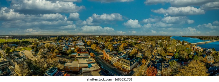 Aerial Summer View Of Colonial Chestertown On The Chesapeake Bay In Maryland USA