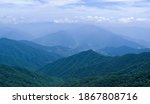 Aerial and summer view toward Jirisan National Park at Baegunsan Mountain at Gwangyang-si, South Korea