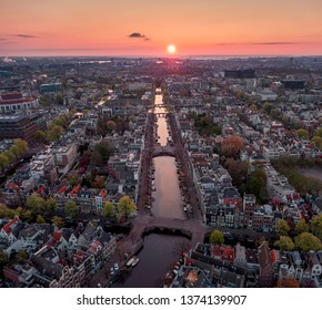 Aerial Sunrise Over The Amsterdam Canals 