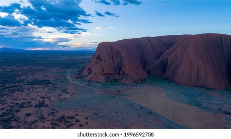 Aerial Sunset Ayers Rock Uluru-Kata Tjuta National Park In Northern Territory, Australia. March 2021