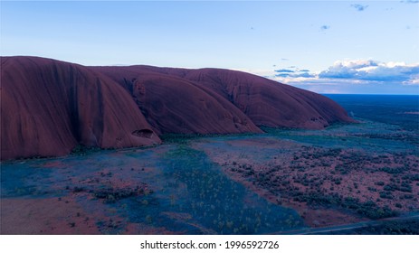 Aerial Sunset Ayers Rock Uluru-Kata Tjuta National Park In Northern Territory, Australia. March 2021