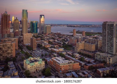 Aerial Of Sunset In Jersey City New Jersey 