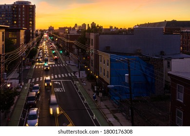 Aerial Of Sunset In Jersey City New Jersey 