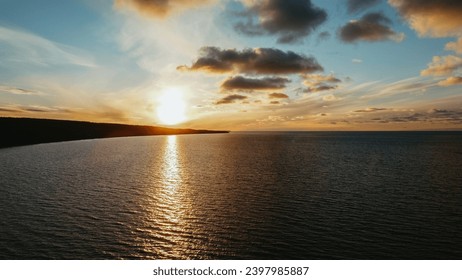 Aerial Sunset Lake Superior Beach December 2023