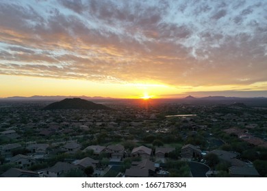 A Aerial Sunset Looking West To Downtown Phoenix,