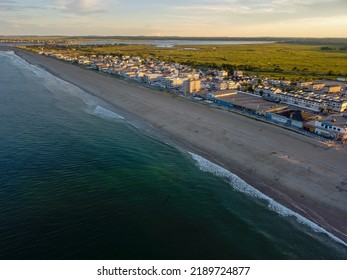 Aerial Sunset On A Beach In New England