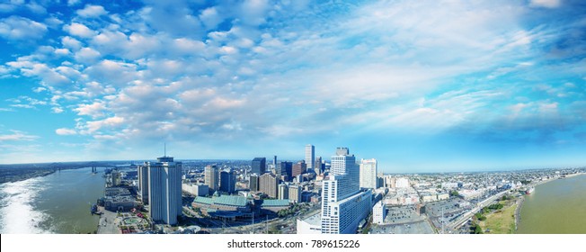 Aerial Sunset View Of New Orleans Skyline On A Sunny Winter Day, Louisiana.