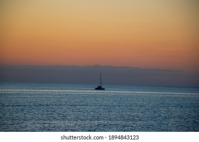 Aerial Sunset View Over Caspian Sea Coastline In Aktau City, Kazakhstan.