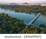 Aerial sunset view of Rowing Venue in city of Plovdiv, Bulgaria