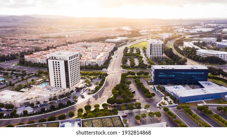 Aerial Sunset View Of The Skyline Of Downtown Irvine, California, USA.