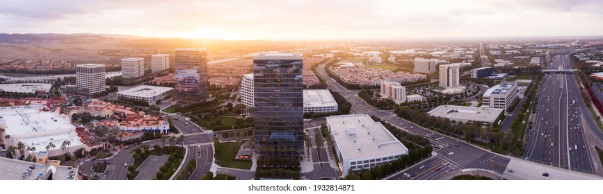 Aerial Sunset View Of The Skyline Of Downtown Irvine, California, USA.