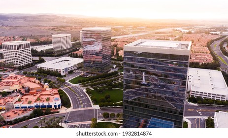 Aerial Sunset View Of The Skyline Of Downtown Irvine, California, USA.