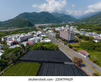 Aerial Of Taitung Jhihben City In Countryside