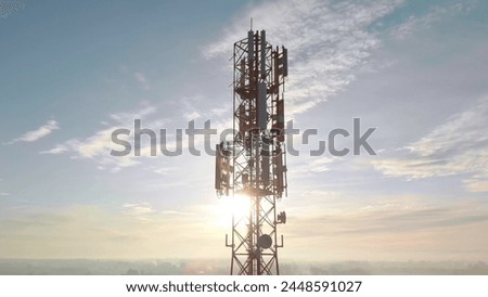 Aerial of Telecommunication Tower of LTE Antennas transmitting 4G and 5G mobile cellular signals
