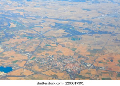 Aerial Terrain View . Landscape View From Aircraft