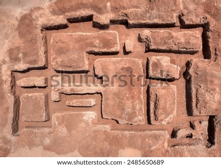 aerial top down archeological digging, formwork house trench, foundation basement, abstract pattern