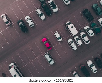 Aerial Top Down Drone Shot Of City Parking.