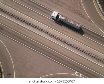 Aerial Top Down Drone Shot. Highway Traffic.