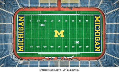 Aerial Top Down of Empty Michigan Wolverines Football Stadium