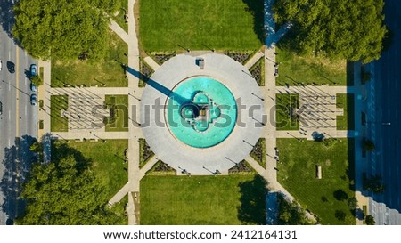 Aerial Top Down of Ornate Fountain in City Park, Indianapolis