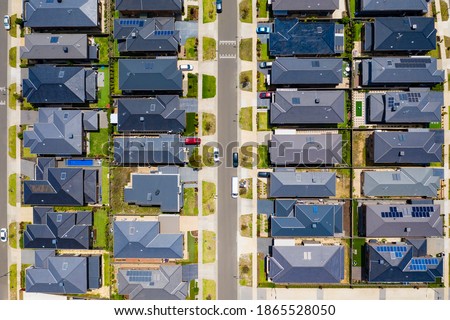 Aerial top down photo of contemporary houses in a suburb in Australia