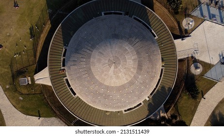 Aerial Top Down Shot Over Galileo Galilei Planetarium Building In Buenos Aires