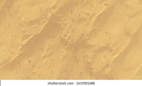 Aerial Top Down Shot Of Sand Dunes With Car Tracks In The Desert, UAE
